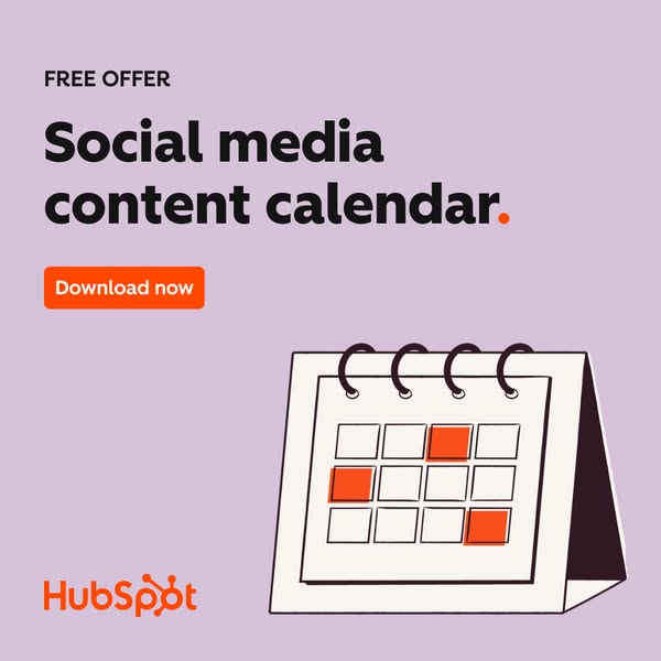 This ad promotes a free social media content calendar from HubSpot, using a visually simple design with a clear call to 
