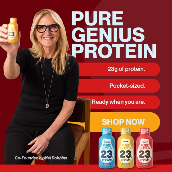 This ad is for Pure Genius Protein. Mel Robbins co-founded the company and the ad features her holding up a bottle of th