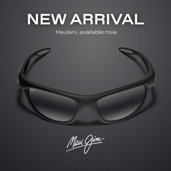 This ad showcases Maui Jim's new sunglasses, the Haulani, emphasizing its availability.