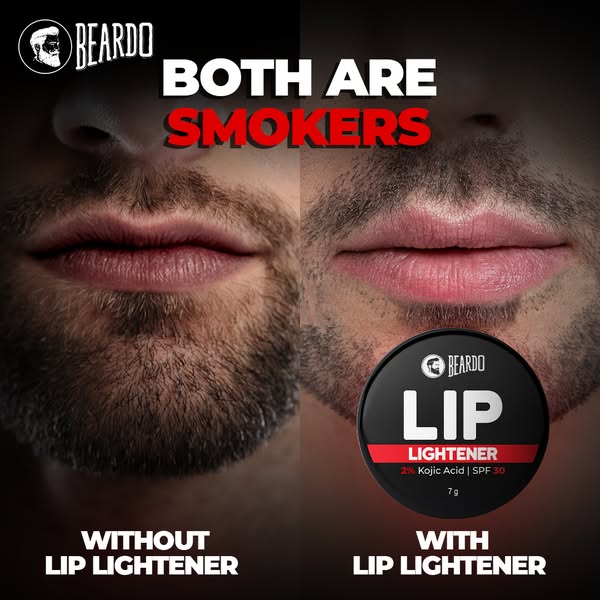 This ad is for Beardo's lip lightener product. The ad shows a before and after of a smoker's lips, with the afte