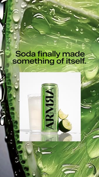 This image ad showcases ARMA soda as a superior alternative to traditional sodas. It uses a visually striking backdrop o
