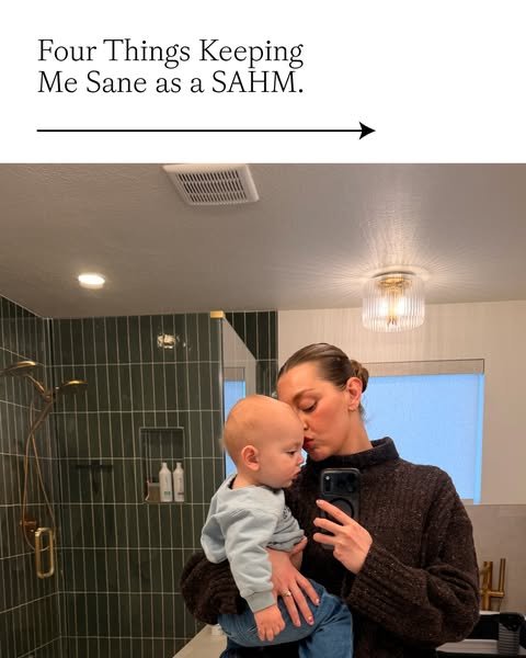An image ad showing a woman holding a baby in a bathroom. The ad implies the brand supports mothers in self-care.