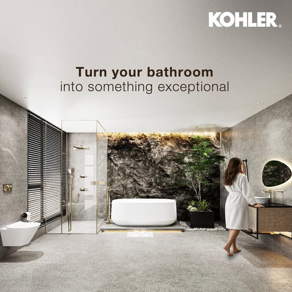 This ad showcases Kohler's products in a high-end bathroom environment, emphasizing the transformation of a bathroom