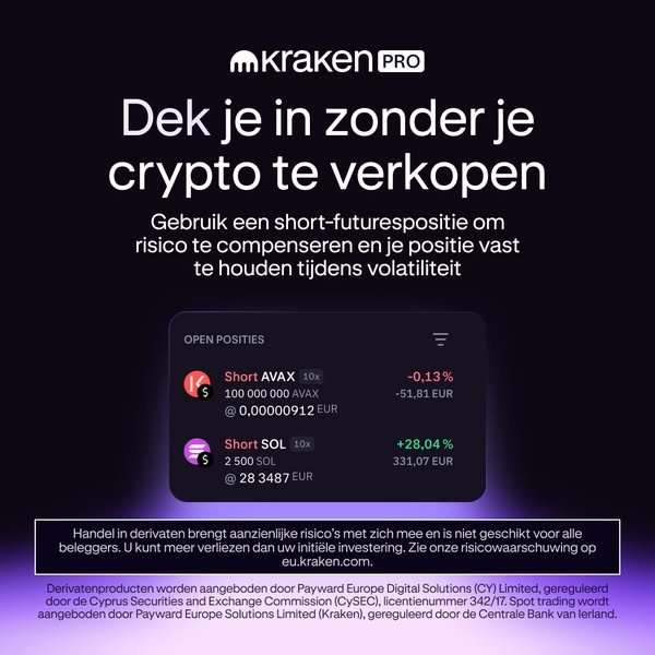 The ad is designed to appeal to existing Kraken Pro users by showcasing the product's ability to hedge against marke