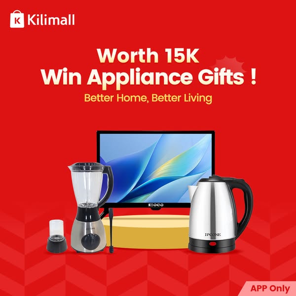 This ad promotes Kilmall's home appliance gifts, valued at 15K, and is designed exclusively for the app.