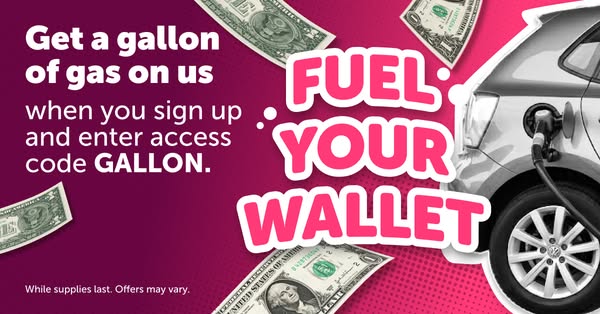 This image ad offers a free gallon of gas upon signing up and entering the access code GALLON, aiming to encourage new u
