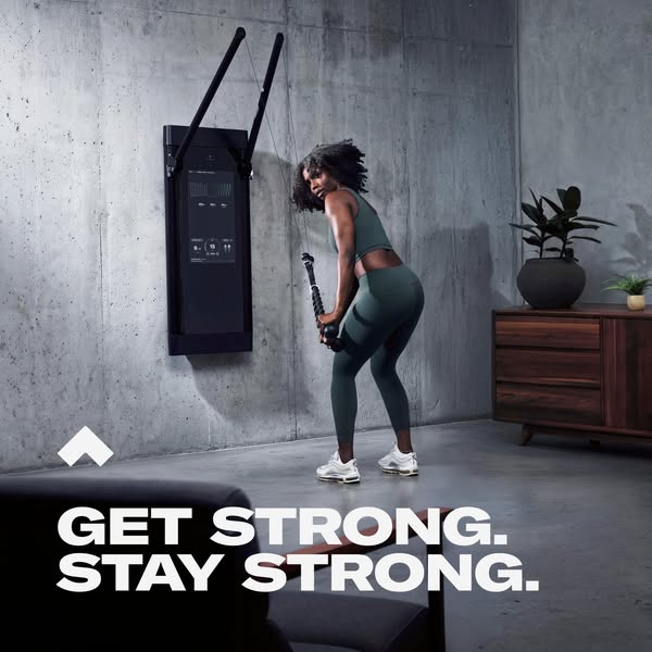 This ad features a woman using a Tonal machine while the words "GET STRONG. STAY STRONG" appear at the bottom.