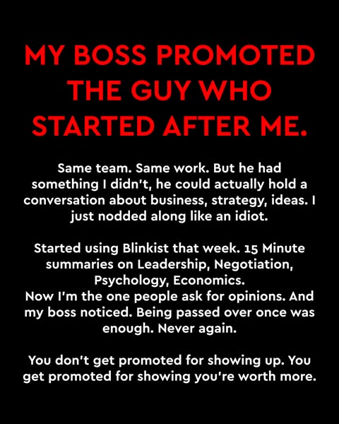 This ad uses a story-like testimonial to highlight the value proposition of Blinkist. It focuses on how using Blinkist h