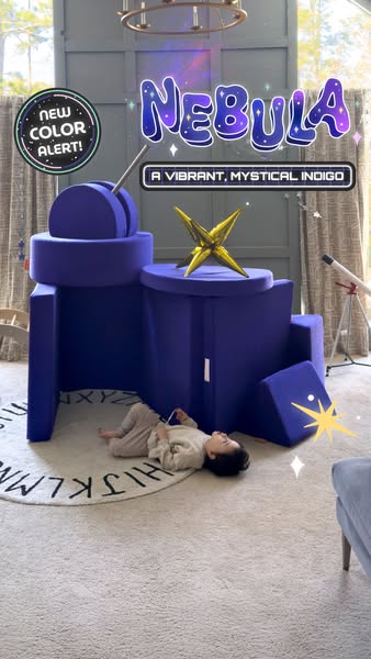 This single image ad from a children's furniture brand announces a new color, Nebula, for their line of modular, bui