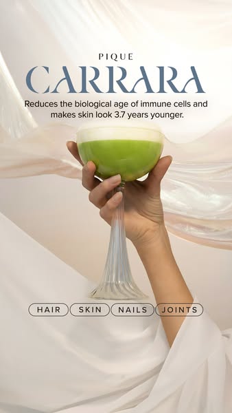 This image ad for Pique Carrara highlights the product's benefits of reducing the biological age of immune cells and