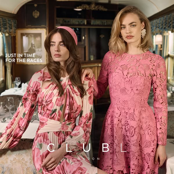 This ad features two women wearing dresses by Club L London, implying they are dressed for a day at the races. The ad fo