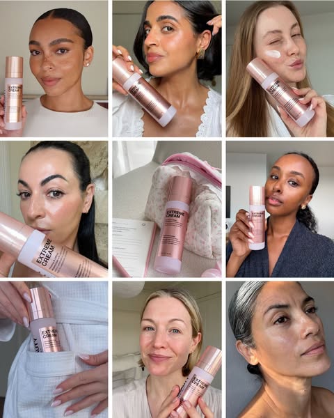 This image ad for "Extreme Cream" uses a grid of 9 images featuring diverse women. Each woman is holding or us