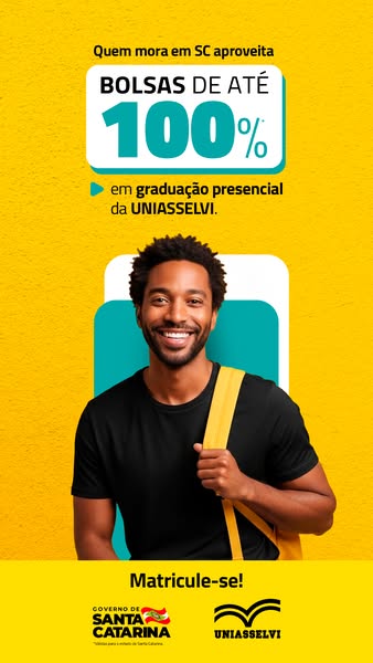 This image ad promotes UNIASSELVI by highlighting the opportunity to receive up to 100% scholarship in on-site graduatio