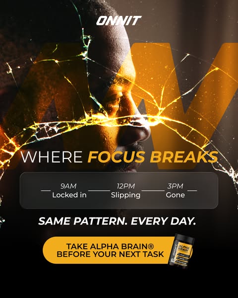 This image ad for Onnit's Alpha Brain targets individuals who experience focus lapses throughout the day, offering A