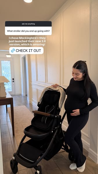 A testimonial from a pregnant woman endorsing Mockingbird's new 3.0 stroller model.