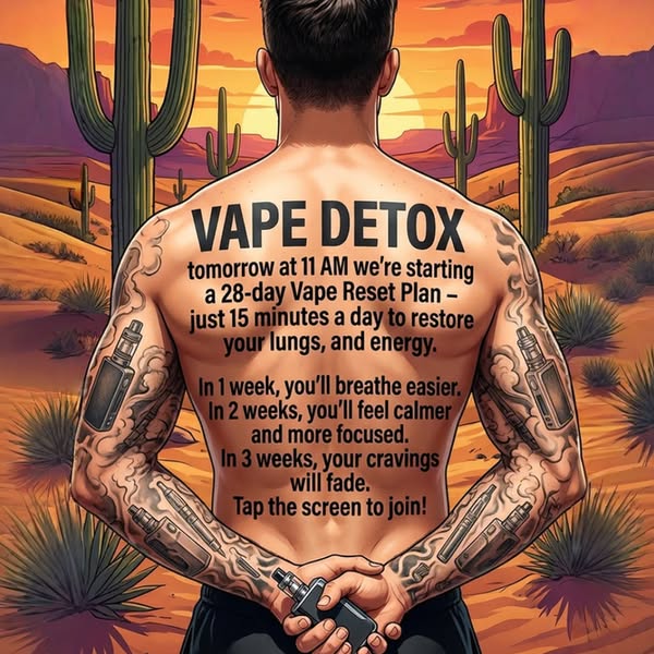 This image ad promotes a 28-day Vape Reset Plan intended to help people restore their lungs and energy. It encourages vi