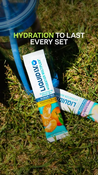 This ad promotes Liquid I.V. Hydration Multiplier, emphasizing its ability to provide hydration to last through every wo