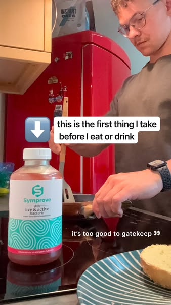 The ad is in a first-person perspective, showing the product being used during the creator's morning routine.