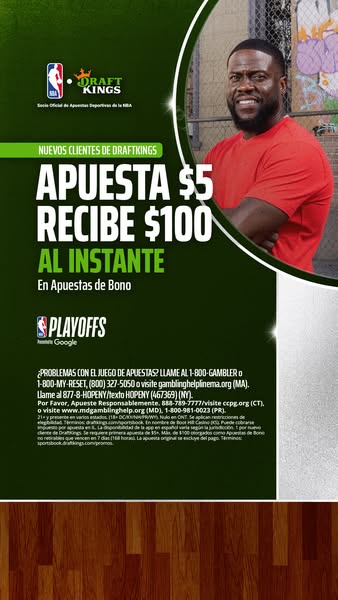 This image ad is for DraftKings, encouraging new customers to bet $5 and receive $100 instantly. The ad features Kevin H