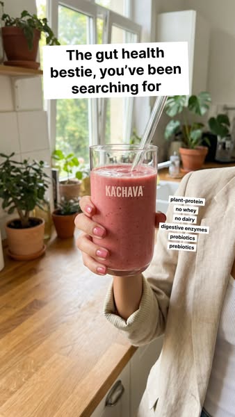 This ad promotes a gut-health supplement. The ad features a smoothie made with the product, highlighting the various gut