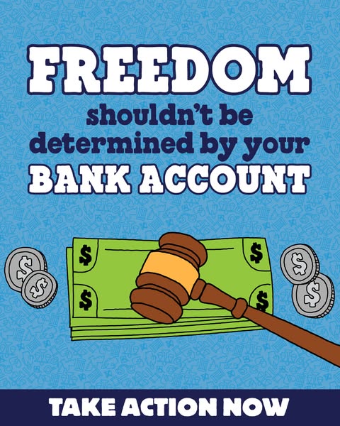 This ad uses a cartoon style to make the argument that freedom shouldn't be determined by your bank account, and use