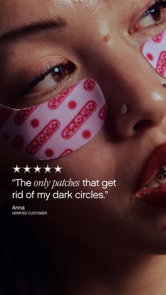 This ad features a close-up of a person's face with eye patches on, with a testimonial from a verified customer, Ann