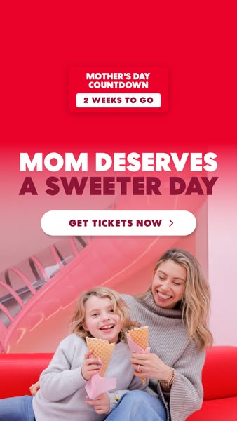 This image ad is promoting an experience for Mother's Day. The ad features a woman and a young child enjoying ice cr