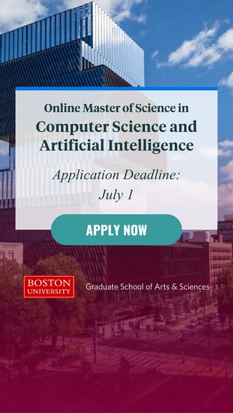 This image ad promotes an online Master of Science in Computer Science and Artificial Intelligence from Boston Universit
