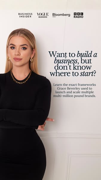 This ad features a woman with blonde hair in front of a white wall, next to text asking if you want to build a business,