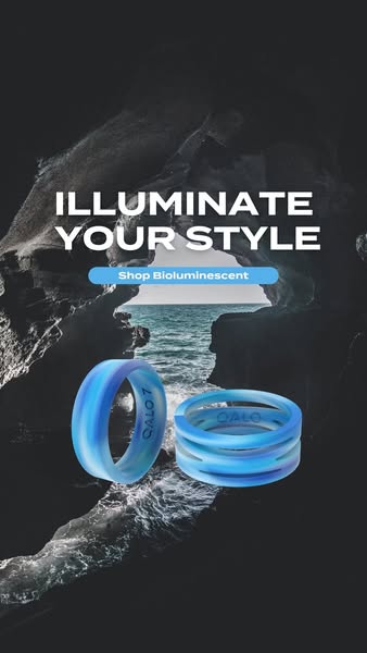 This ad showcases QALO's bioluminescent rings using a mysterious cave visual.