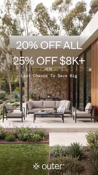 This image ad from Outer promotes outdoor furniture with a discount offer. The ad features a full set of their outdoor f
