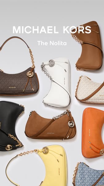 This ad showcases the Michael Kors 'The Nolita' purse. Several purses are on display.