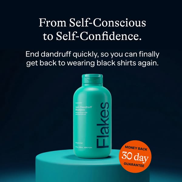 This ad aims to sell anti-dandruff shampoo, by calling out the target audience's discomfort with visible flakes. The