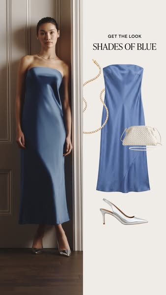 This ad displays a woman wearing a blue dress and advertises a collection called Shades of Blue. The advertisement uses 
