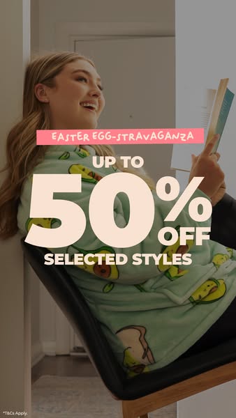 This image ad is promoting a sale with up to 50% off selected styles, in celebration of Easter.