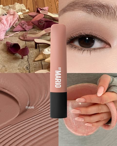 This ad for By Mario features a monochromatic color scheme of mauve and pink tones. The ad showcases the brand's lip