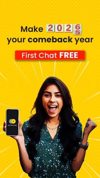 The image ad encourages viewers to start 2026 with a 'comeback' using the astrology service, AstroYogi, with the