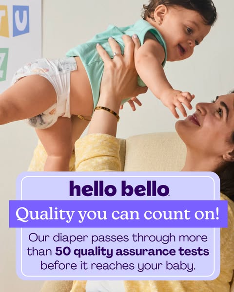 This image ad for Hello Bello diapers highlights the brand's commitment to quality by emphasizing the rigorous testi
