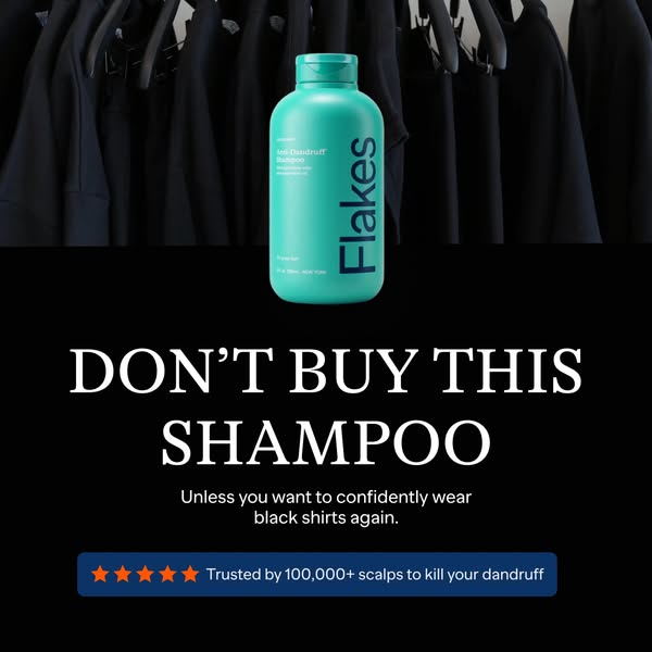 This static image ad for Flakes anti-dandruff shampoo uses counter-intuitive messaging to grab attention. It opens with 
