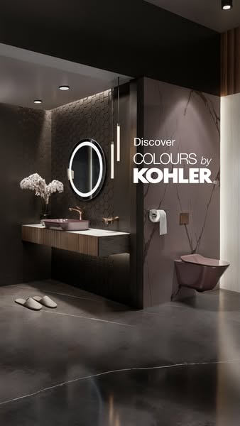 This ad showcases Kohler's Colors bathroom collection, specifically highlighting the muted rose color available for 