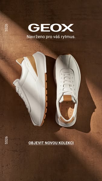 This ad showcases a pair of Geox sneakers on a brown gradient background.