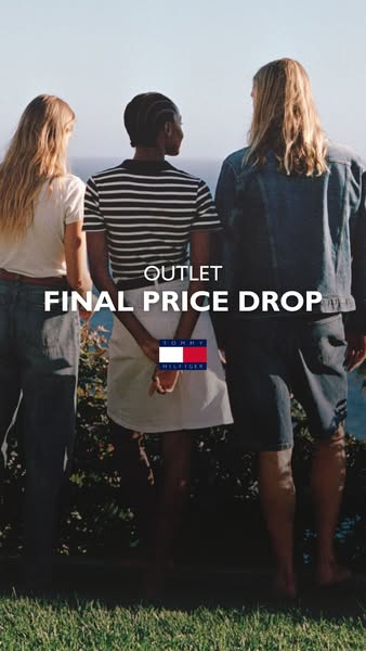 This ad for Tommy Hilfiger features three people looking out at a landscape in Tommy Hilfiger clothing. The ad promotes 