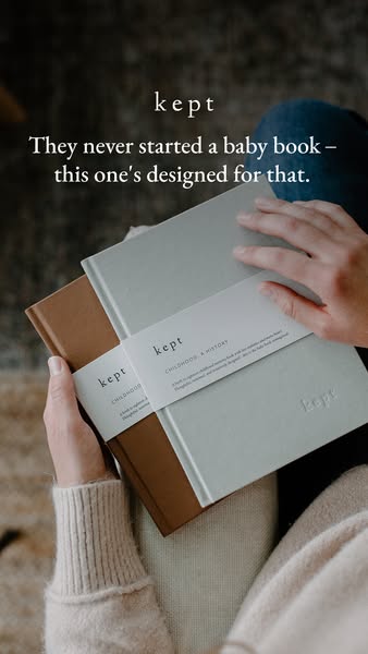 This image ad for Kept baby books points out that their book is designed for people who have never started a baby book.