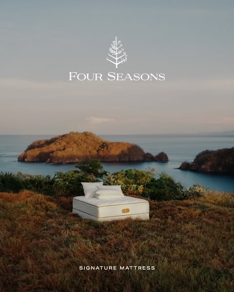 This image ad for Four Seasons presents their signature mattress in a natural, high-end setting to evoke a sense of luxu