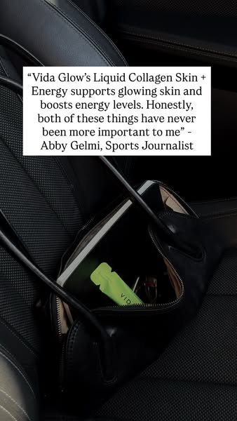 This ad utilizes a testimonial from a sports journalist in conjunction with a product shot of the Vida Glow liquid colla