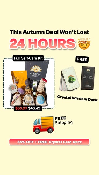 This image ad promotes Mindful Souls self-care kit with a limited-time offer, which includes a free Crystal Card Deck an
