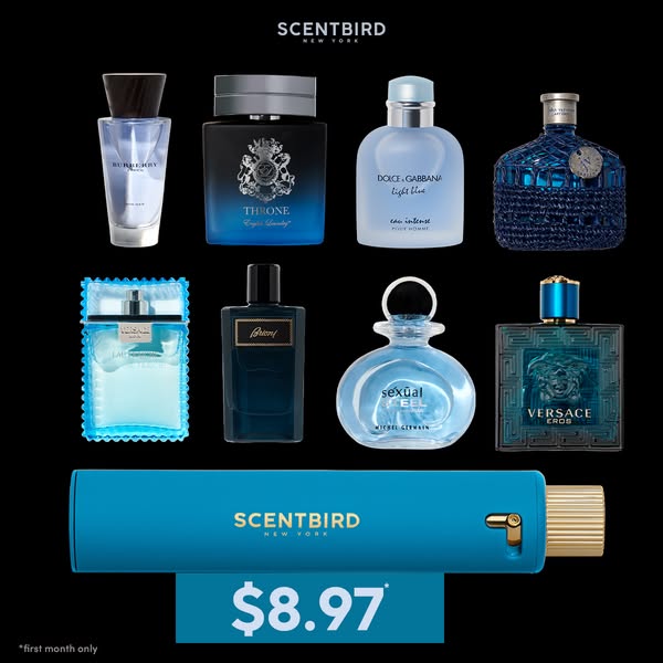 This ad showcases a curated selection of luxury fragrances available through Scentbird, emphasizing the cost-effectivene