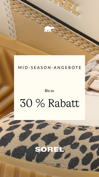 This ad for Sorel features a close-up shot of a pair of shoes, with text overlayed indicating a mid-season sale offering