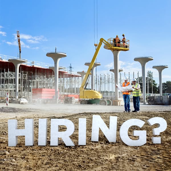 This image ad promotes hiring at a construction site, likely targeting skilled tradespeople looking for employment.