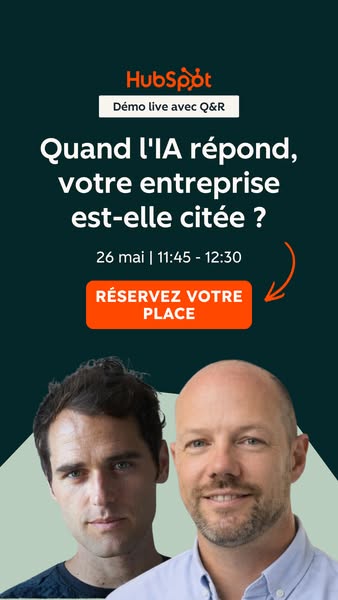 This ad is promoting a HubSpot live demo and Q&A session about how AI answers questions and whether your business is